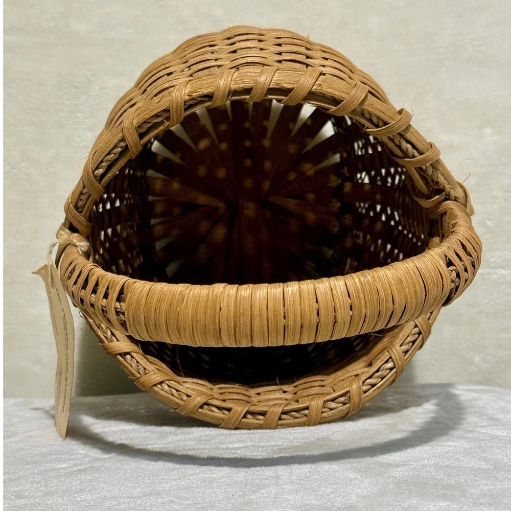 Handwoven Basket Tall Twisted Handle Artisan Reed Basket Twisted Oak Studio